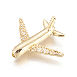 Honeyhandy Brass Micro Pave Cubic Zirconia Airliner Beads, Long-Lasting Plated, Lead Free & Cadmium Free & Nickel Free, Passenger Airplane, Clear, Real 18K Gold Plated, 26.5x22x8mm, Hole: 1.6mm