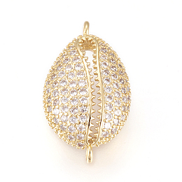 Honeyhandy Brass Micro Pave Cubic Zirconia Links, Long-Lasting Plated, Lead Free & Cadmium Free & Nickel Free, Cowrie Shell, Clear, Real 18K Gold Plated, 21x12x6.5mm, Hole: 1.2mm