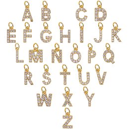 NBEADS 26 Pcs Letter Zirconia Charms, Brass Micro Pave Letter A-Z Alphabet Cubic Zirconia Charms Small Pendants for Jewelry Making