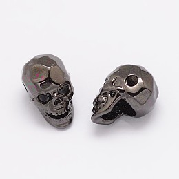 Honeyhandy Brass Micro Pave Cubic Zirconia Beads, Skull, Lead Free & Nickel Free & Cadmium Free, Gunmetal, 13x8x9.5mm, Hole: 2mm