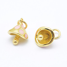 Honeyhandy Brass Enamel Charms, Mushroom, Cadmium Free & Nickel Free & Lead Free, Real 18K Gold Plated, 12x10x8.5mm, Hole: 3mm