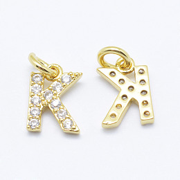 Honeyhandy Brass Micro Pave Grade AAA Cubic Zirconia Charms, Letter K, Cadmium Free & Nickel Free & Lead Free, Real 18K Gold Plated, 8.5x6x1.5mm, Hole: 2mm