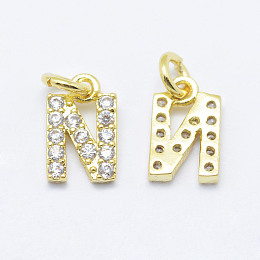 Honeyhandy Brass Micro Pave Grade AAA Cubic Zirconia Charms, Letter N, Cadmium Free & Nickel Free & Lead Free, Real 18K Gold Plated, 9x5.5x1.5mm, Hole: 2mm