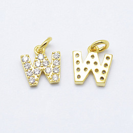 Honeyhandy Brass Micro Pave Grade AAA Cubic Zirconia Charms, Letter W, Cadmium Free & Nickel Free & Lead Free, Real 18K Gold Plated, 8.5x8x1.5mm, Hole: 2mm