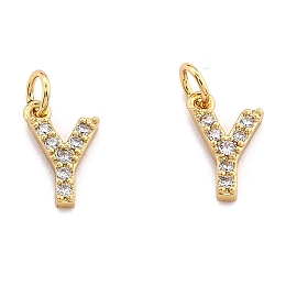 Honeyhandy Brass Micro Pave Grade AAA Cubic Zirconia Charms, Letter Y, Cadmium Free & Nickel Free & Lead Free, Clear, Real 18K Gold Plated, Letter.Y, 9x6x1.5mm, Hole: 2mm