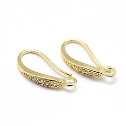 Honeyhandy Brass Micro Pave Cubic Zirconia Earring Hooks, with Horizontal Loop, Lead Free & Nickel Free & Cadmium Free, Real 18K Gold Plated, 15~16x7~8x2.5mm, Hole: 1mm, Pin: 1mm