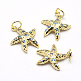 Honeyhandy Brass Micro Pave Grade AAA Cubic Zirconia Pendants, Starfish/Sea Stars, Lead Free & Nickel Free & Cadmium Free, Real 18K Gold Plated, 17x14x3mm, Hole: 3mm