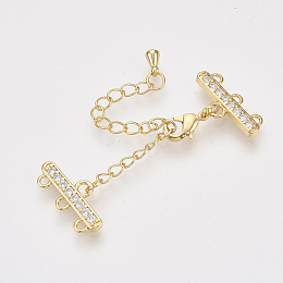 Honeyhandy Brass Micro Pave Cubic Zirconia Chain Extender, with 3 Strands 6-Hole Ends and Lobster Claw Clasps, Nickel Free, Clear, Real 18K Gold Plated, 48mm, Clasp: 10x6x2.5mm, Extend Chain: 40x3mm, End: 8.5x18x2mm, Hole: 1.5mm