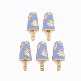 ARRICRAFT Brass Micro Pave Clear Cubic Zirconia Pendants, with Enamel, Cadmium Free & Nickel Free & Lead Free, Real 16K Gold Plated, Ice Cream with Word Happy, Medium Slate Blue, 20x8.5x3.5mm, Hole: 3.5x2mm