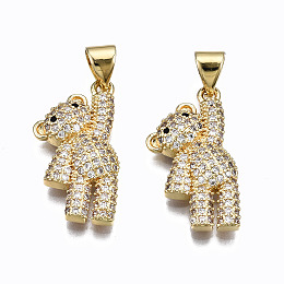 Honeyhandy Brass Micro Pave Clear Cubic Zirconia Pendants, Inlay Bear Shape Charms, Cadmium Free & Nickel Free & Lead Free, Real 16K Gold Plated, 22x11x3.5mm, Hole: 4x2mm