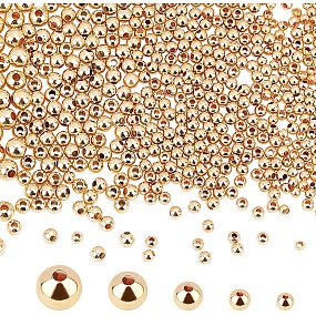 PandaHall Elite 695pcs 18K Gold Spacers Beads, 5 Sizes Seamless Smooth Beads Loose Beads Tiny Ball Beads Little Round Spacers for Bracelet Necklace Jewelry DIY Crafts