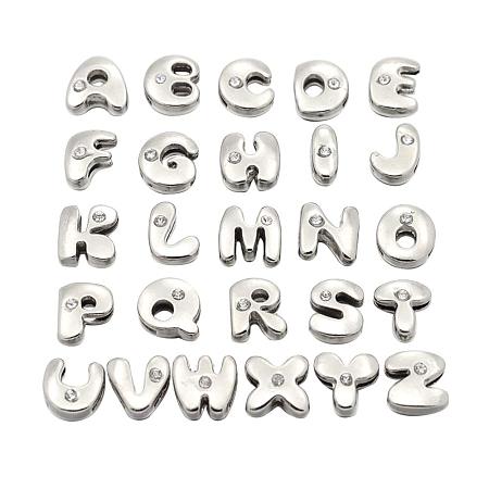 ARRICRAFT 100 pcs Alphabet Letter A~Z Alloy Beads with Rhinestone Loose Beads for Pendant Bracelet Jewelry DIY Craft Making, Platinum, Random Shapes