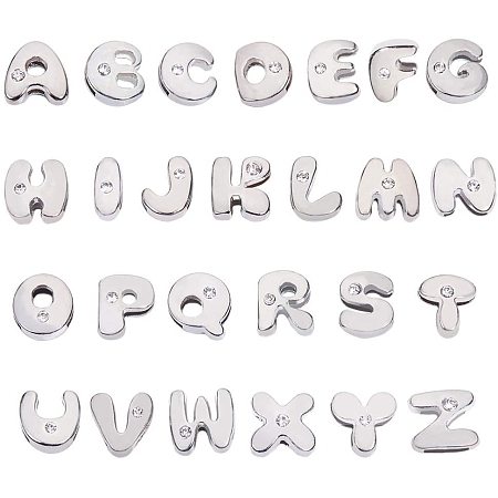 Arricraft 78pcs A-Z Slide Alphabet Letters Beads Alloy Rhinestones Alphabet Slide Beads Charms for Slide Wristbands Suede Cord Bracelets Jewelry Making, Hole: 7.5mm