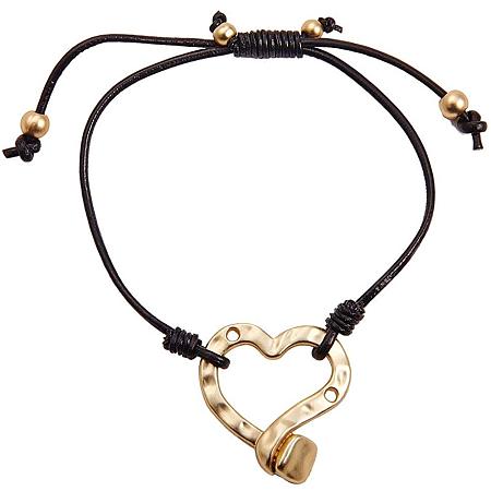 SUNNYCLUE  Gold Plated Love Heart Leather Bracelet for Women Girls Jewelry Bracelet, 85mm(3.35