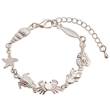 SUNNYCLUE 925 Sterling Silver Plated Women's Link Charm Bracelet 7.08