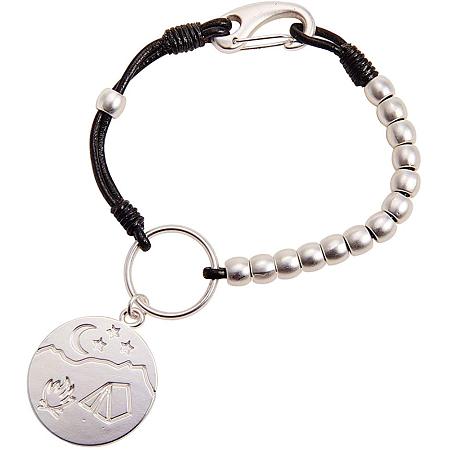 SUNNYCLUE 925 Sterling Silver Braided Leather Beaded Charm Bracelet Black with Lobster Claw Closure