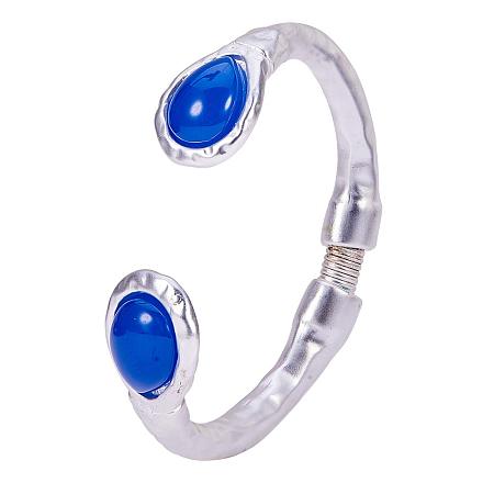 SUNNYCLUE 925 Sterling Silver Plated Cuff Bangle Bracelet Teardrop Open Wire Bracelet Jewelry for Women Girls, Blue