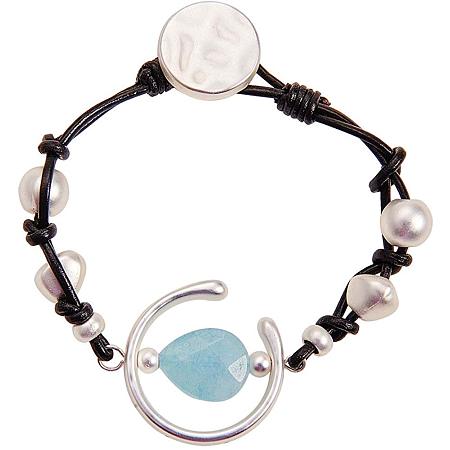 SUNNYCLUE 925 Sterling Silver Plated Drop Gemstone Beaded Leather Wrap Bracelet Handmade Jewelry with Button Clasp 7.68
