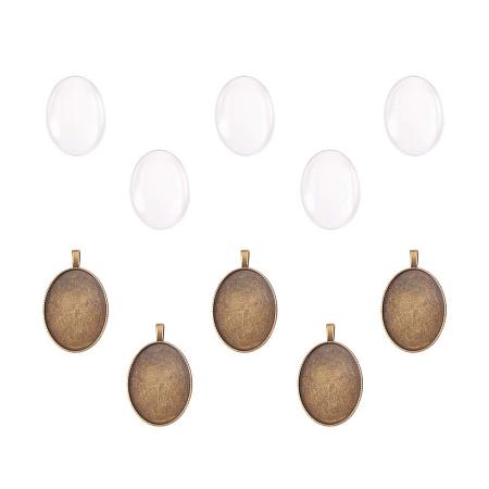 ARRICRAFT 5 Sets 40x30mm Oval Glass Cabochon Dome Tiles Clear Cameo with Pendant Bezel Trays, Antique Bronze