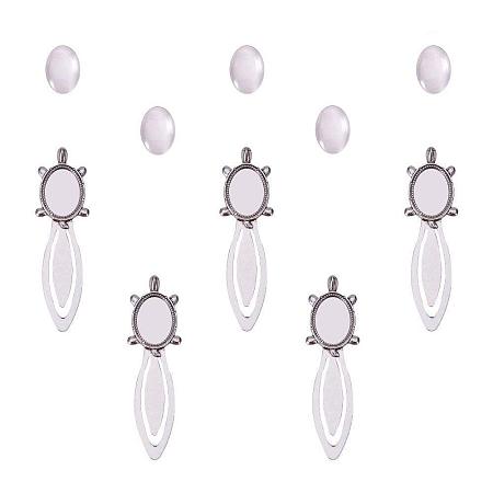 ARRICRAFT Pack of 5 Pendant Makings Sets Bookmark Makings Sets, with Alloy Cabochon Settings and Oval Glass Cabochons Cadmium Free & Nickel Free & Lead Free, Antique Silver
