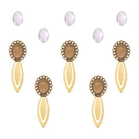 ARRICRAFT Pack of 5 Pendant Makings Sets Bookmark Makings Sets, with Alloy Cabochon Settings and Oval Glass Cabochons Cadmium Free & Nickel Free & Lead Free, Antique Golden