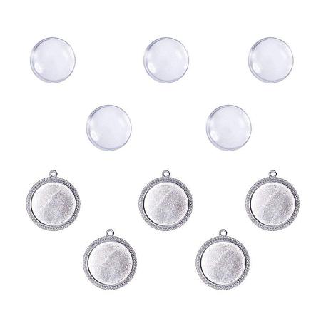 ARRICRAFT Pack of 6 Pendant Makings Sets, with Platinum Alloy Pendant Cabochon Settings and Flat Round Glass Cabochons, Cadmium Free & Nickel Free & Lead Free