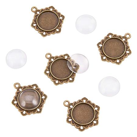 ARRICRAFT Elite 20 Sets Tibetan Styles Alloy Pendant Trays Round Bezel with 16mm Glass Cabochon Round Clear Dome Tiles for Crafting DIY Jewelry Making Antique Bronze