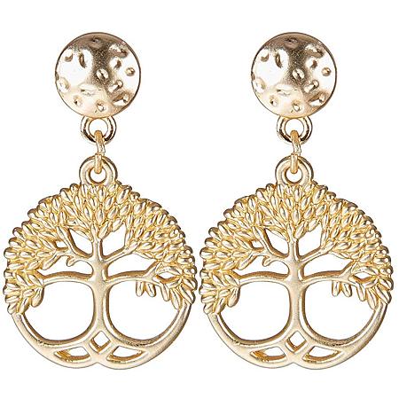 SUNNYCLUE  Gold Plated Flat Round Tree of Life Dangle Stud Earrings for Women Girls Nickel Free