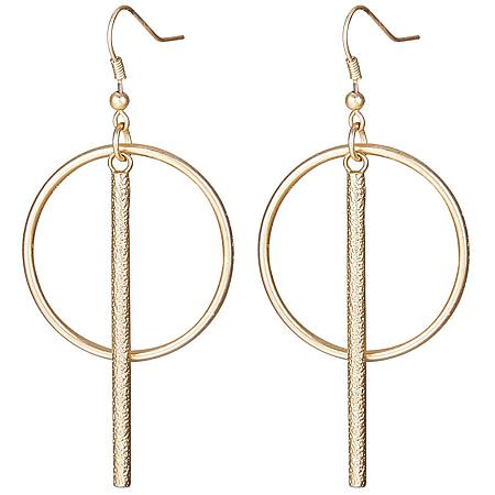 SUNNYCLUE  Gold Plated Bar Dangle Earrings Geometric Circle Ring Links Statement Earrings for Women