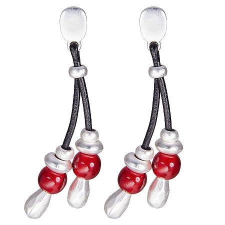 SUNNYCLUE 925 Sterling Silver Plated Beaded Leather Dangle Stud Earrings for Women Girls Nickel Free