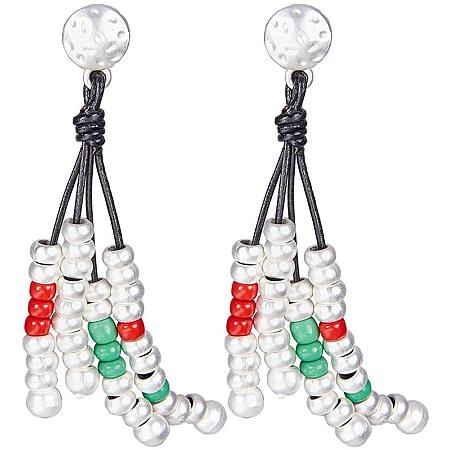 SUNNYCLUE 925 Sterling Silver Plated Colorful Round Beaded Tassel Dangle Stud Earrings