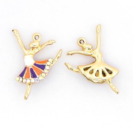 Nickel Free & Lead Free Golden Alloy Enamel Human Pendants, Long-Lasting Plated, Ballet Dancer Charms, Colorful, 22x17x7mm, Hole: 1mm