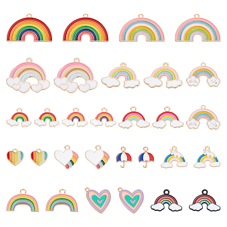 NBEADS 60 Pcs 15 Styles Rainbow Alloy Enamel Pendants, Lovely Rainbow Charms Heart Umbrella Rainbow Clound Pendants for Jewellery Necklace Making