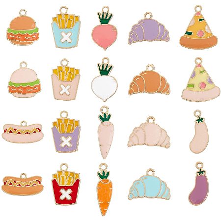 SUPERFINDINGS About 40pcs Mixed Shapes Food Theme Enamel Pendant Assorted Gold Plated Enamel Charm Pendant Girly Pendants for Earrings Jewelry Making Necklace Bracelet
