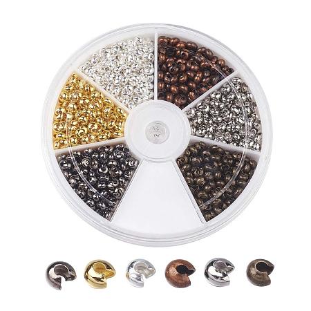 Pandahall Elite 1 Box About 534pcs 6 Colors 3mm Iron Open Crimp Beads Covers Knot Covers Beads End Tips for Jewelry Makings