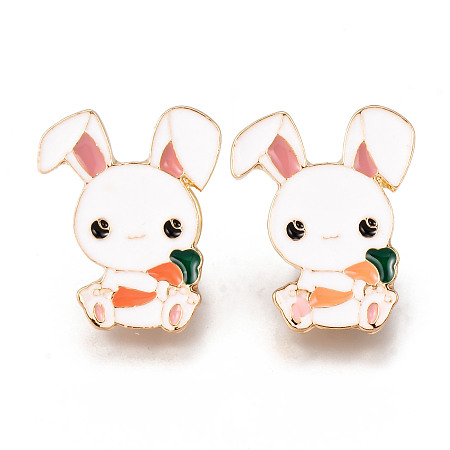 ARRICRAFT Alloy Enamel Brooches, Enamel Pin, with Brass Butterfly Clutches, Rabbit with Carrot, Light Gold, Cadmium Free & Nickel Free & Lead Free, Creamy White, 24x20x2mm, Pin: 1mm