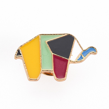 Honeyhandy Alloy Enamel Brooches, Enamel Pins, with Brass Butterfly Clutches, Rainbow Elephant, Cadmium Free & Nickel Free & Lead Free, Light Gold, Colorful, 5/8x1 inch(15x25mm), Pin: 1mm