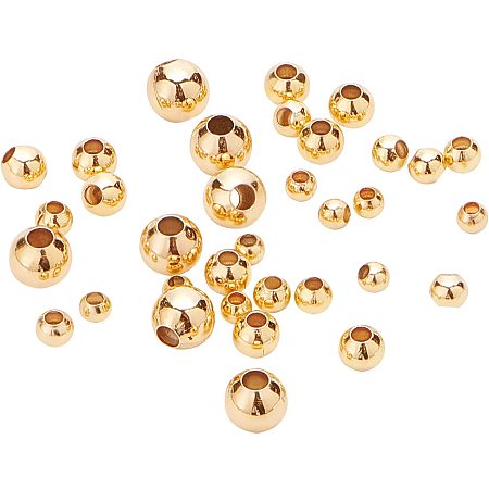 BENECREAT 200Pcs 18K Gold Plated Brass Beads Round Spacer Beads with 4 Mixed Size(0.5-1.5mm Hole) for Necklaces, Bracelets and Jewelry Making