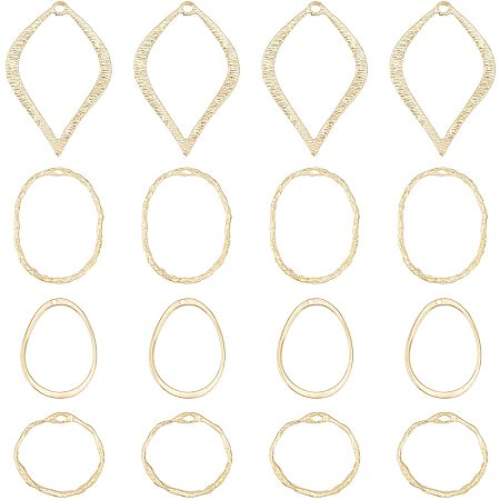 CHGCRAFT 24pcs 4 Styles Brass Ring Pendants Leaf Oval Pendant Bracelet Necklace Unplated Pendants DIY Charms for Earrings Necklace Crafts