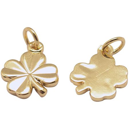 CHGCRAFT 10Pcs Real Gold Plated Brass Four Leaf Clover Charms Pendants for DIY Bracelet Necklace Jewelry Making