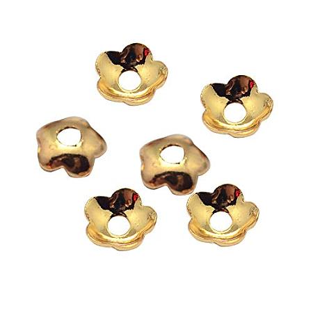 ARRICRAFT About 20pcs 5-Petal Brass Bead Caps for Bracelet Necklace Earrings Jewelry Making Crafts, Cadmium Free & Nickel Free & Lead Free, Flower, Golden, 4x1mm, Hole: 1mm