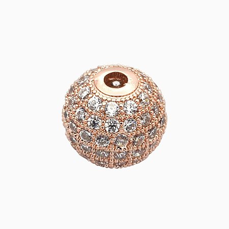 NBEADS 1PCS 6mm Brass Clear Gemstones Cubic Zirconia Bead Rose Gold Color Micro Pave Setting Disco Ball Spacer Bead Round Bracelet Connector Charm Bead for Jewelry Making