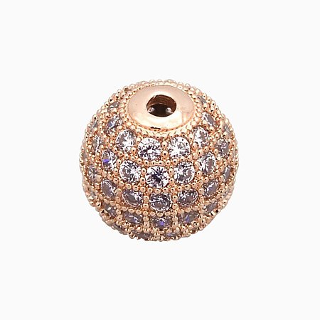 NBEADS 1PCS 8mm Brass Thistle Gemstones Cubic Zirconia Bead Rose Gold Color Micro Pave Setting Disco Ball Spacer Bead Round Bracelet Connector Charm Bead for Jewelry Making