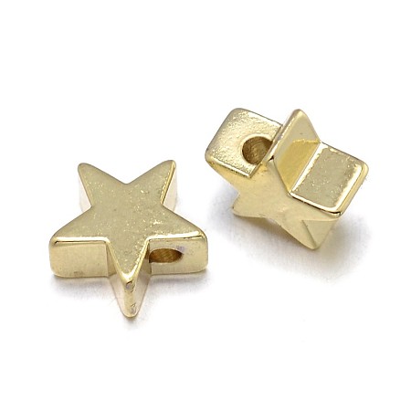 Honeyhandy Star Brass Beads, Lead Free & Nickel Free & Cadmium Free, Real 18K Gold Plated, 8x8x3mm, Hole: 1.3mm