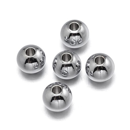 Honeyhandy Brass Beads, Lead Free & Nickel Free & Cadmium Free, Solid Round, Real Platinum Plated, 2mm, Hole: 0.8mm