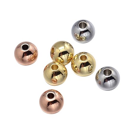 NBEADS 50 Pcs Environmental Brass Beads, Lead Free & Nickel Free & Cadmium Free, Round, Mixed Color, 6mm, Hole: 3mm
