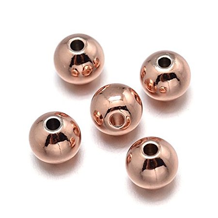 NBEADS 50 Pcs Environmental Brass Beads, Lead Free & Nickel Free & Cadmium Free, Round, Rose Gold, 6mm, Hole: 3mm