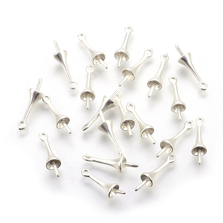 Honeyhandy Brass Peg Bails Pendants, For Half Drilled Beads, Long-Lasting Plated, Lead Free & Cadmium Free & Nickel Free, Matte Style, 925 Sterling Silver Plated, 16x4.5mm, Hole: 1.2mm, Pin: 0.8mm