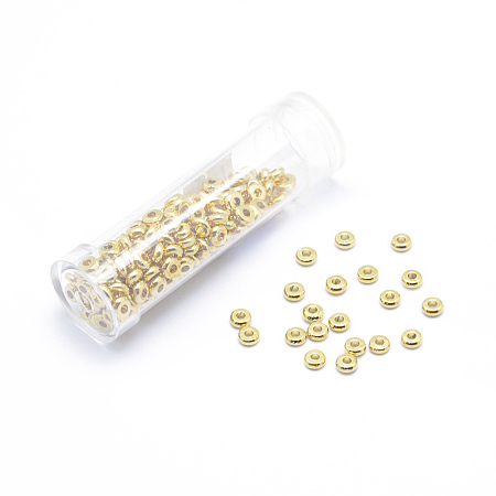 Honeyhandy Brass Spacers Beads, Real 20K Gold Plated, Flat Round, Lead Free & Cadmium Free & Nickel Free, 3.5x1mm, Hole: 1mm, 200pcs/box