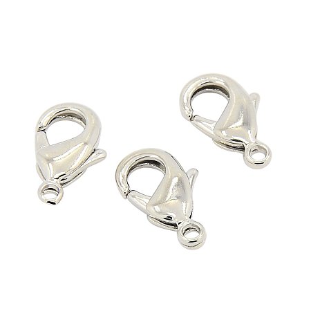 NBEADS 200 Pcs Grade AA Brass Lobster Claw Clasps for Jewelry Necklace Bracelet Making, Cadmium Free & Nickel Free & Lead Free, Platinum, 12x7.5x3mm, Hole: 1mm